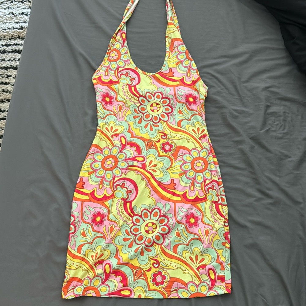 Paisley Floral Printed Halter BodyCon Mini Dress